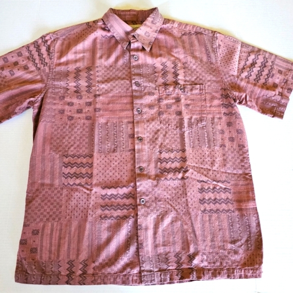 Hawaiian Silk Blend Casual Mauve Button Down Shirt with Geometric Texture Large - Picture 1 of 11